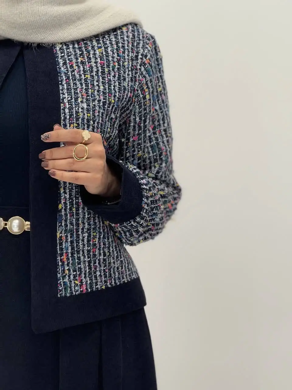 3805-کت و دامن شنل ( ایراددار )